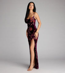 Melanie Floral Velvet Lace-Up Formal Dress