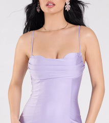 Lizzie Lace-Up Cowl Back Slit Formal Dress