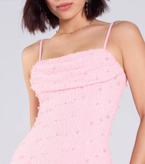 Klara Cowl Neck Faux Pearl Bead Column Dress