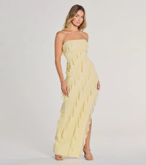 Gabby Formal Mesh Strapless Ruffle Long Dress