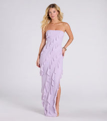 Gabby Formal Mesh Strapless Ruffle Long Dress