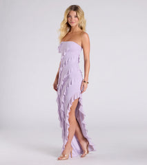 Gabby Formal Mesh Strapless Ruffle Long Dress