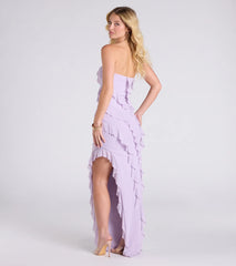 Gabby Formal Mesh Strapless Ruffle Long Dress