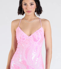 Acacia Iridescent Sequin Lace-Up Formal Dress