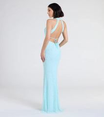 Tyra Halter Open Back Pearl Mermaid Formal Dress