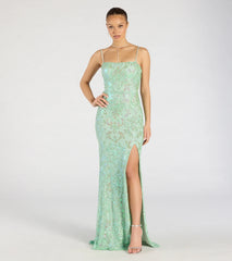Celina Sequin Lace-Up High Slit Mermaid Dress