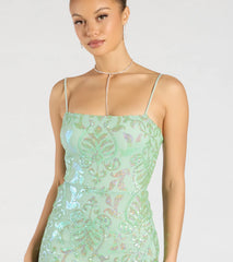 Celina Sequin Lace-Up High Slit Mermaid Dress