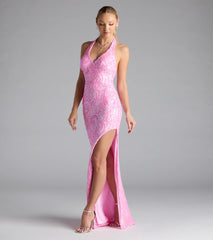 Larrea Halter Bodycon Slit Sequin Formal Dress