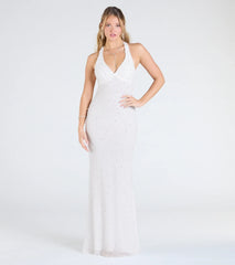 Tyra Halter Open Back Pearl Mermaid Formal Dress