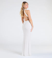Tyra Halter Open Back Pearl Mermaid Formal Dress