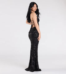 Gisela Lace-Up Bodycon Sequin Formal Dress