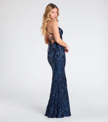 Gisela Lace-Up Bodycon Sequin Formal Dress