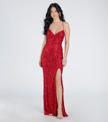 Mckenna Lace-Up Slit Sequin Beaded Formal Dress