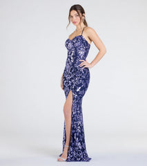 Shelby Lace-Up Slit Sequin Formal Dress