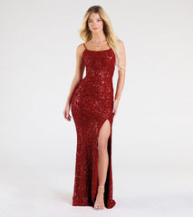 Paulina Strappy Open Back Slit Sequin Formal Dress
