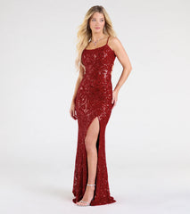 Paulina Strappy Open Back Slit Sequin Formal Dress