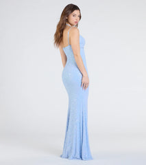 Kaitlyn Cowl Neck Slit Beaded Sequin Formal Dress
