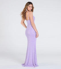 Kaitlyn Cowl Neck Slit Beaded Sequin Formal Dress