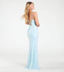 Mandy Lace-Up Slit Mermaid Sequin Formal Dress
