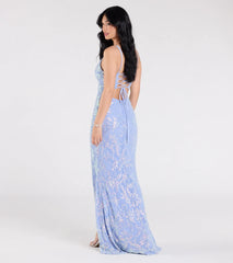 Tarna Lace-Up Bead Sequin Mermaid Formal Dress