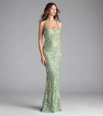 Lexie Floral Sequin Lace-Up Mermaid Dress