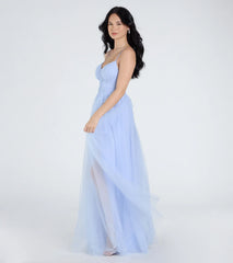 Kim Corset Slit A-Line Tulle Formal Dress