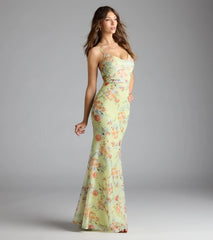 Rosalee Lace-Up Floral Mesh Formal Dress