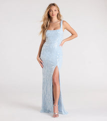 Taylor Lace-Up Slit Sequin Formal Dress