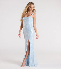 Taylor Lace-Up Slit Sequin Formal Dress