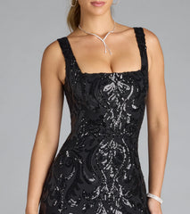 Taylor Lace-Up Slit Sequin Formal Dress