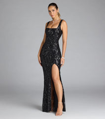 Taylor Lace-Up Slit Sequin Formal Dress