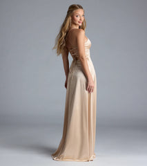 Lynnea Lace-Up Slit A-Line Satin Formal Dress