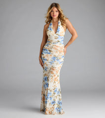 Sereia Halter Floral Mermaid Formal Dress