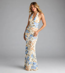 Sereia Halter Floral Mermaid Formal Dress