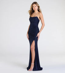 Everly Strapless Slit Mermaid Glitter Formal Dress
