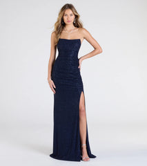 Everly Strapless Slit Mermaid Glitter Formal Dress