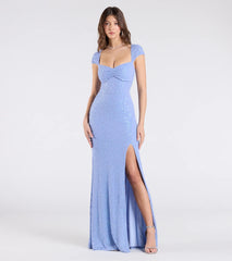 Greta Short Sleeve Lace-Up Slit Beaded Formal Dress