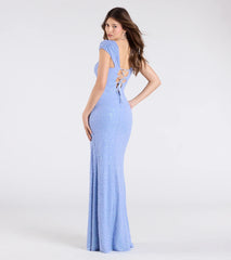 Greta Short Sleeve Lace-Up Slit Beaded Formal Dress