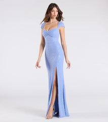 Greta Short Sleeve Lace-Up Slit Beaded Formal Dress