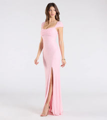 Greta Short Sleeve Lace-Up Slit Beaded Formal Dress