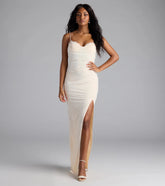 Kristana Corset Slit Mesh Lace Formal Dress