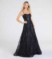 Klaire Lace-Up A-Line Glitter Sequin Formal Dress