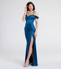 Trista Cold Shoulder Slit Satin Formal Dress