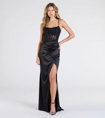 Lucia Lace Corset Slit Satin Formal Dress