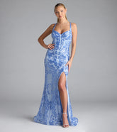 Jaide Lace-Up Corset Slit Sequin Formal Dress