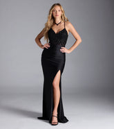Carena Corset Lace-Up Slit Formal Dress