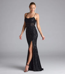 Meghan Lace-Up Corset Sequin Bead Formal Dress