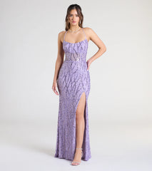 Meghan Lace-Up Corset Sequin Bead Formal Dress