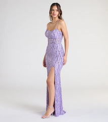 Meghan Lace-Up Corset Sequin Bead Formal Dress