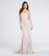 Gabi Lace-Up Floral Trim Mermaid Formal Dress